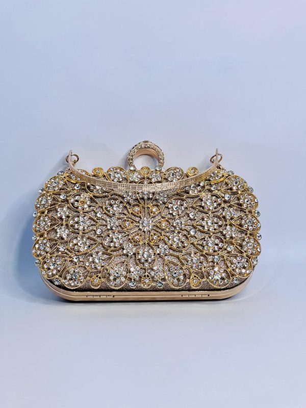 Metallic Rhinestone Rose Gold Clutch - Image 2