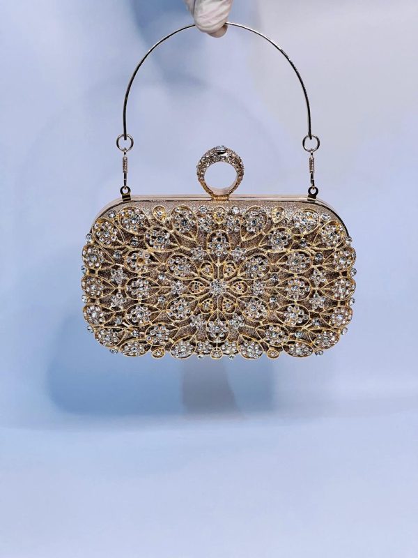 Metallic Rhinestone Rose Gold Clutch - Image 5