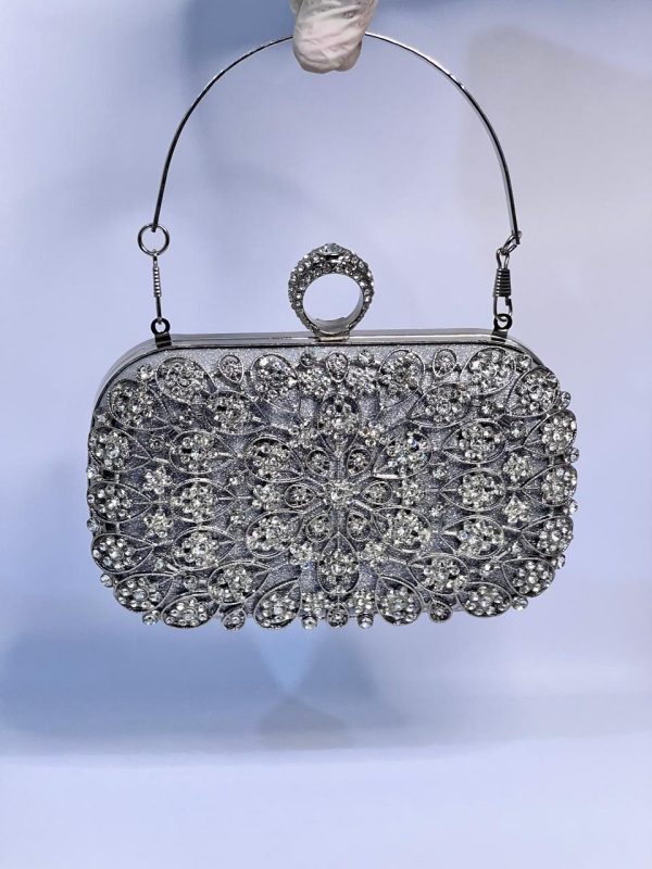 Metallic Rhinestone Silver Clutch - Image 2