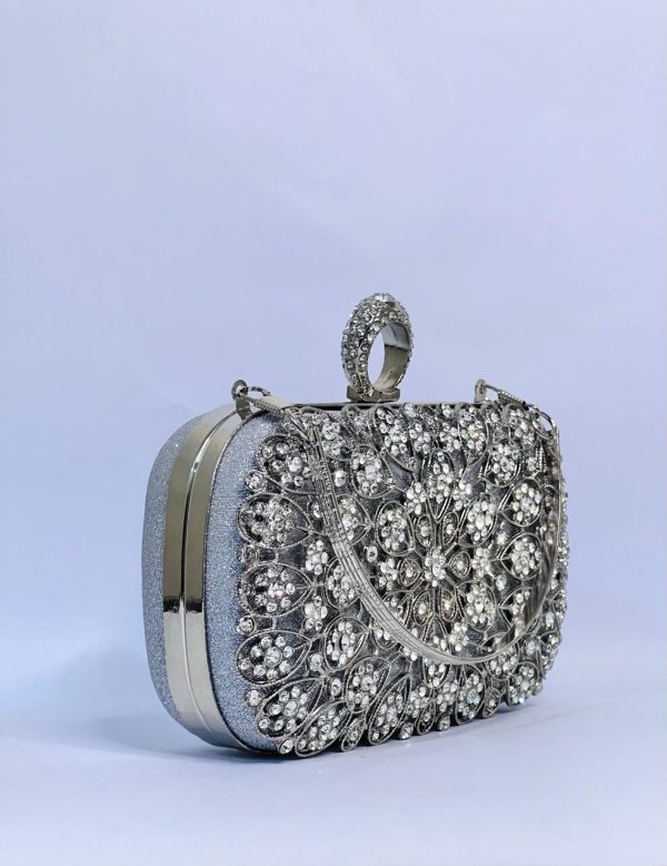 Metallic Rhinestone Silver Clutch