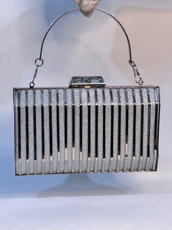 Fancy Party Silver Clutch Bag for Women's - Image 2