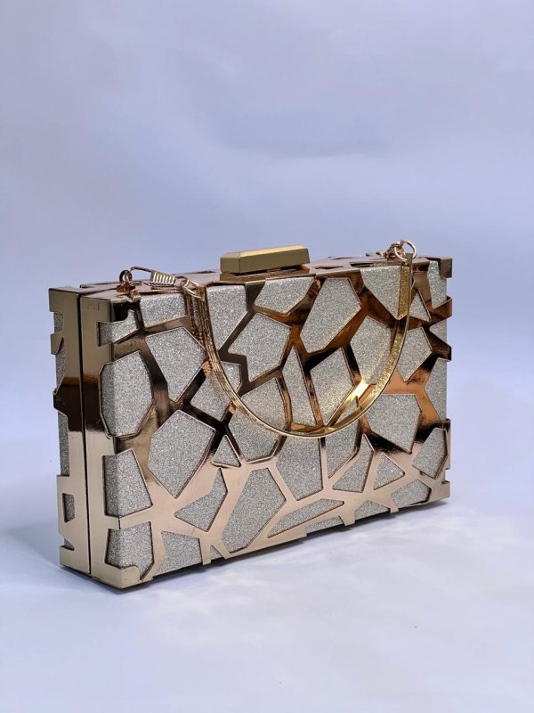 Women Geometric Glitter Patterned Clutch - Gold