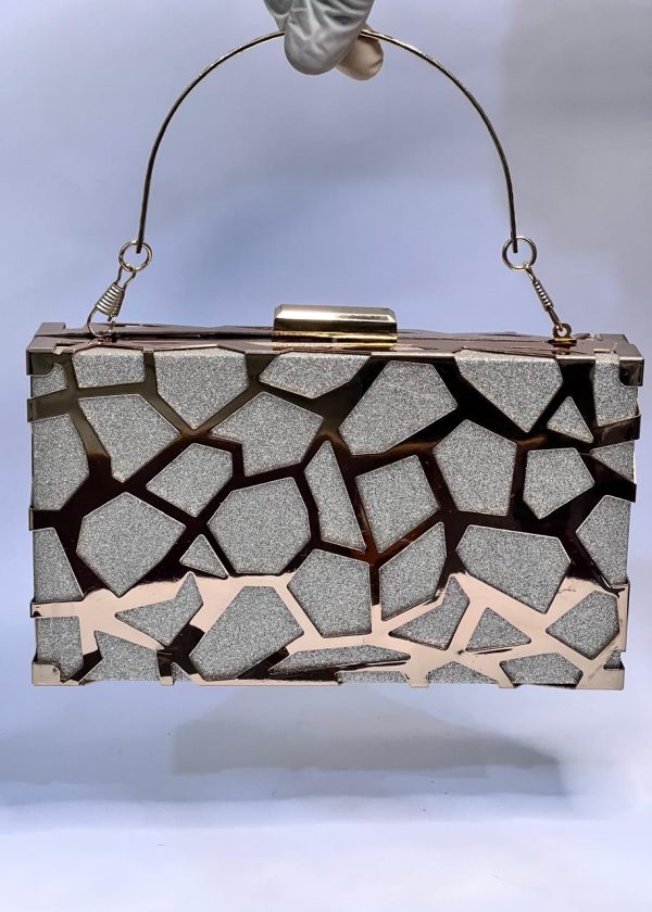 Women Geometric Glitter Patterned Clutch - Gold - Image 4