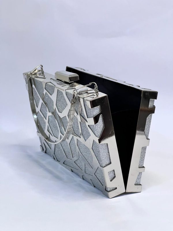 Women Geometric Glitter Patterned Clutch - White - Image 2