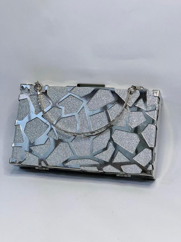 Women Geometric Glitter Patterned Clutch - White - Image 3