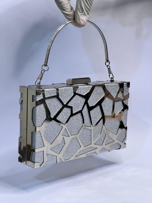 Women Geometric Glitter Patterned Clutch - White - Image 4