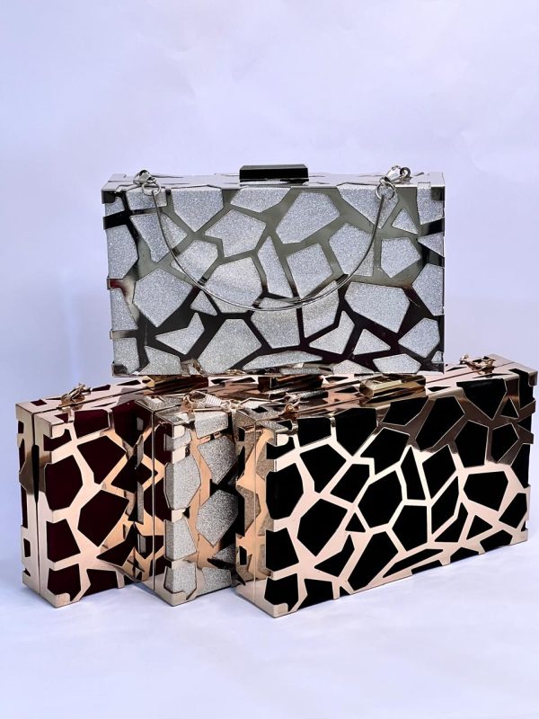 Women Geometric Glitter Patterned Clutch - White - Image 5