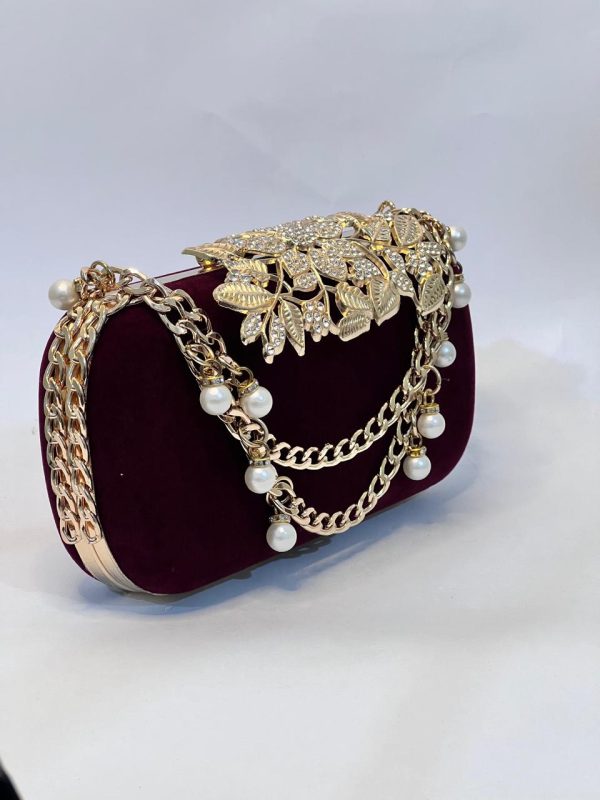 Bridal Maroon Velvet Clutch - Image 2