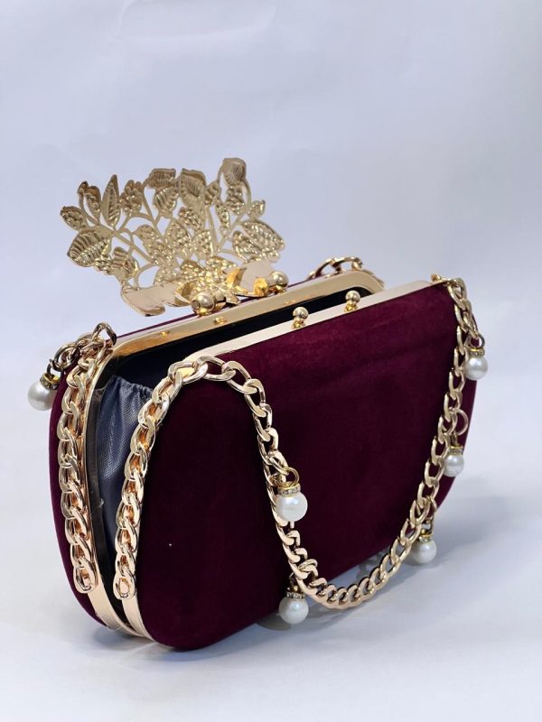 Bridal Maroon Velvet Clutch - Image 3