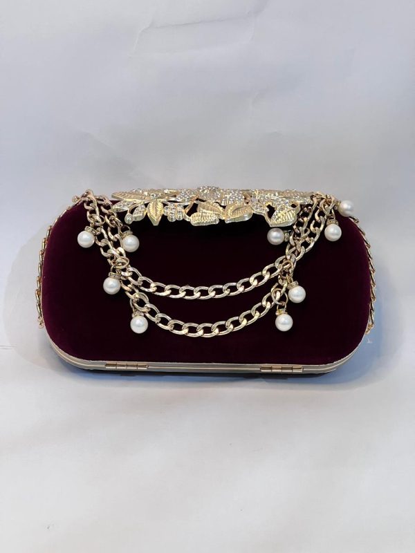 Bridal Maroon Velvet Clutch