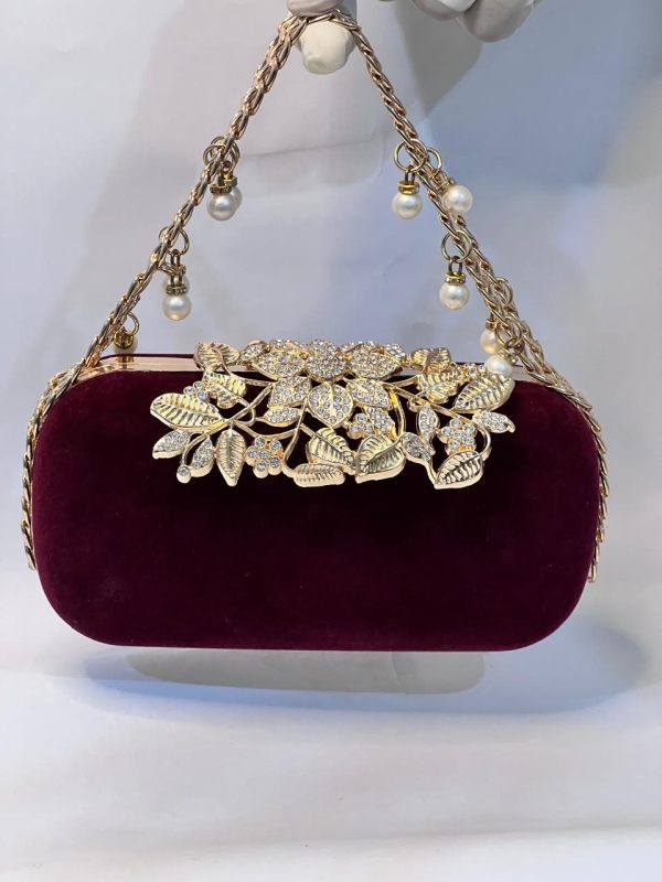 Bridal Maroon Velvet Clutch - Image 4