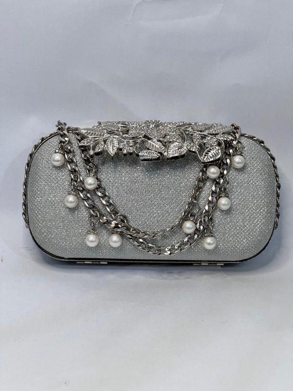 Bridal Silver Velvet Clutch