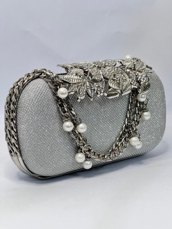 Bridal Silver Velvet Clutch - Image 2