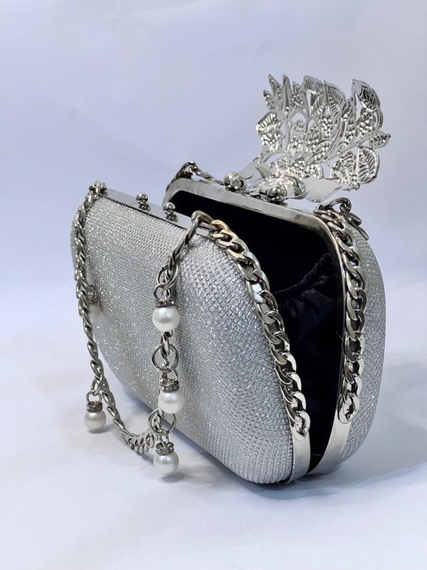 Bridal Silver Velvet Clutch - Image 3