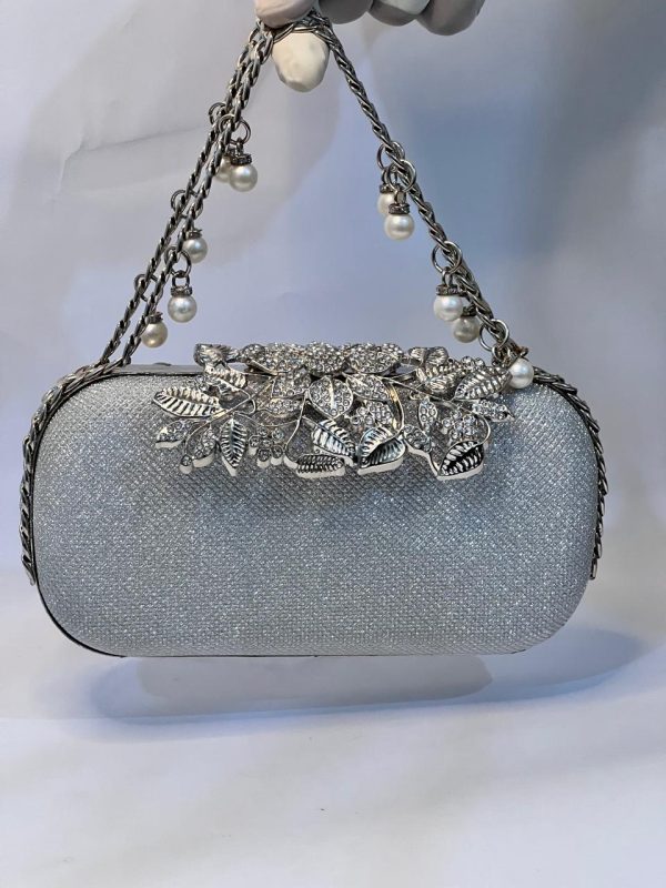 Bridal Silver Velvet Clutch - Image 4