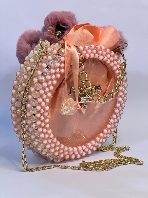 Crystal Round Shape Acrylic Hand Pouch - Pink