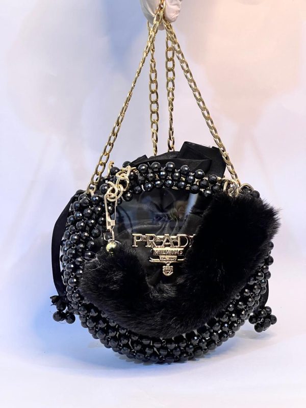 Crystal Round Shape Acrylic Hand Pouch - Black - Image 2