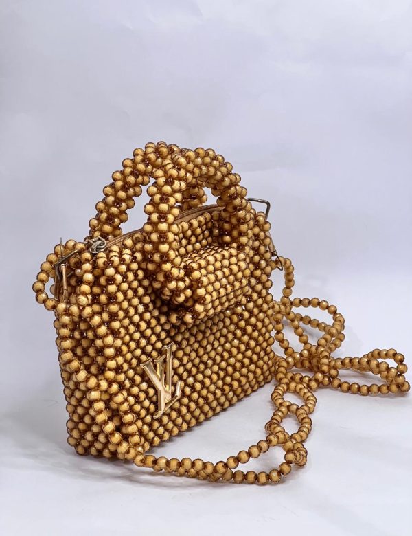 Ladies Brown Acrylic Beaded Handbag