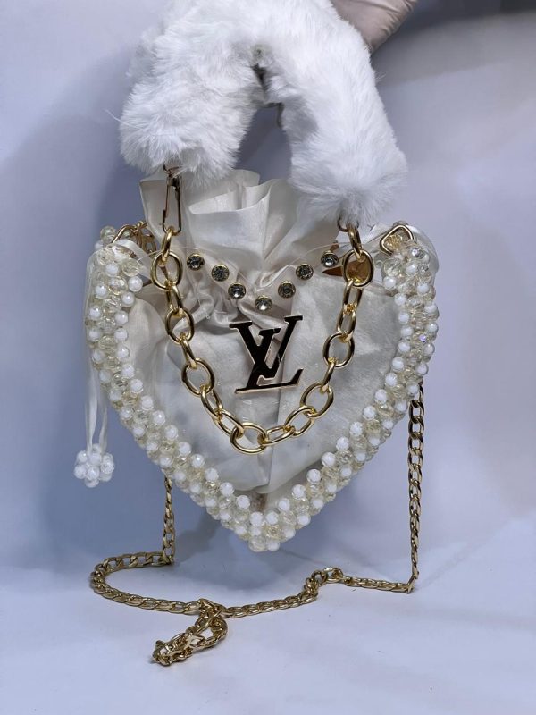 LV Pearls Crossbody Heart Bag - White