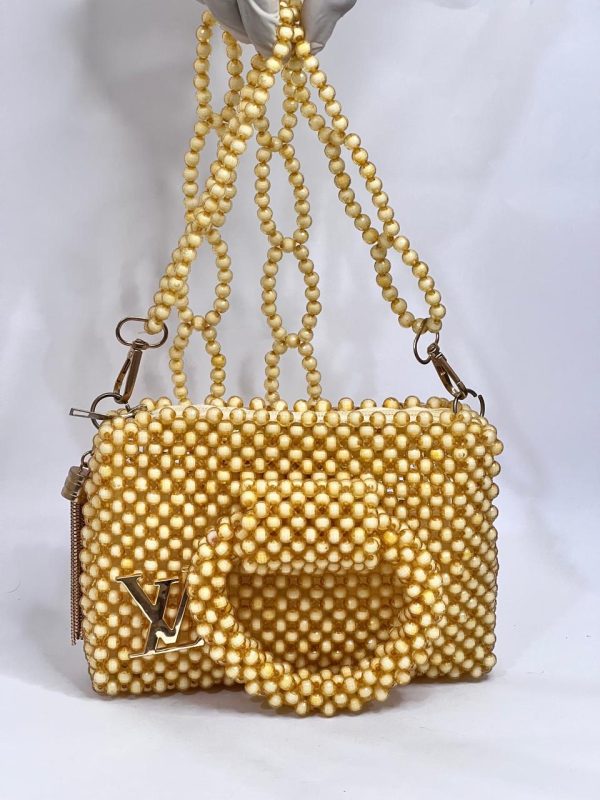 Ladies Yellow Acrylic Beaded Handbag - Image 3