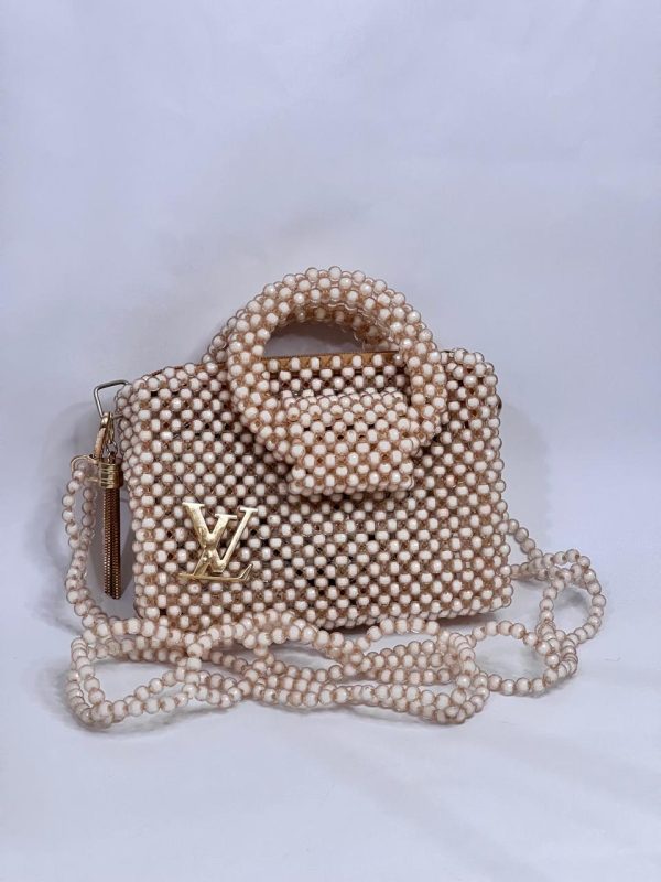 Ladies Beige Acrylic Beaded Handbag