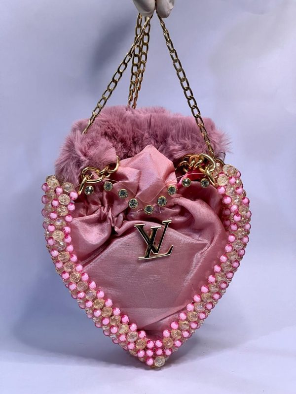 LV Pearls Crossbody Heart Bag – Pink