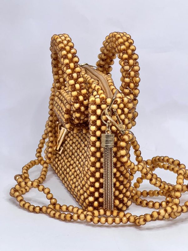 Ladies Brown Acrylic Beaded Handbag - Image 3