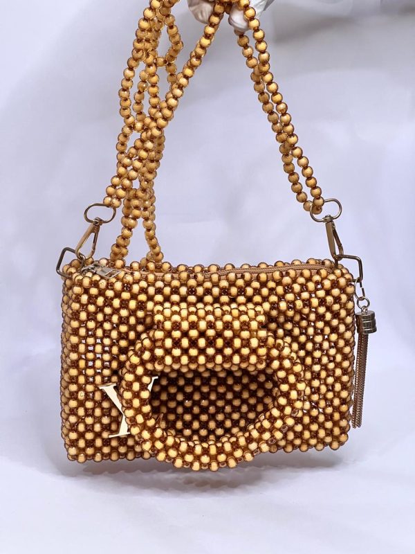 Ladies Brown Acrylic Beaded Handbag - Image 4