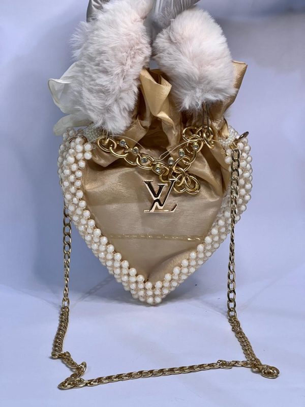 LV Pearls Crossbody Heart Bag – beige