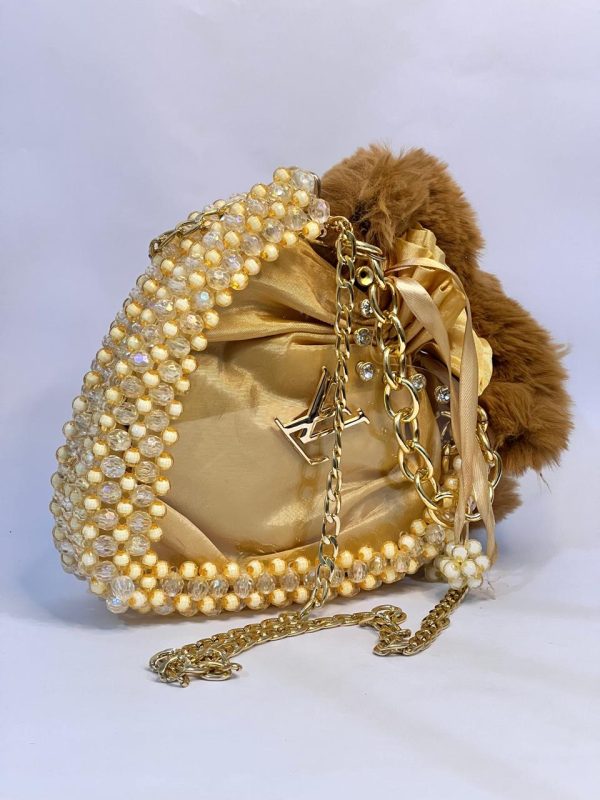 LV Pearls Crossbody Heart Bag – Golden - Image 2