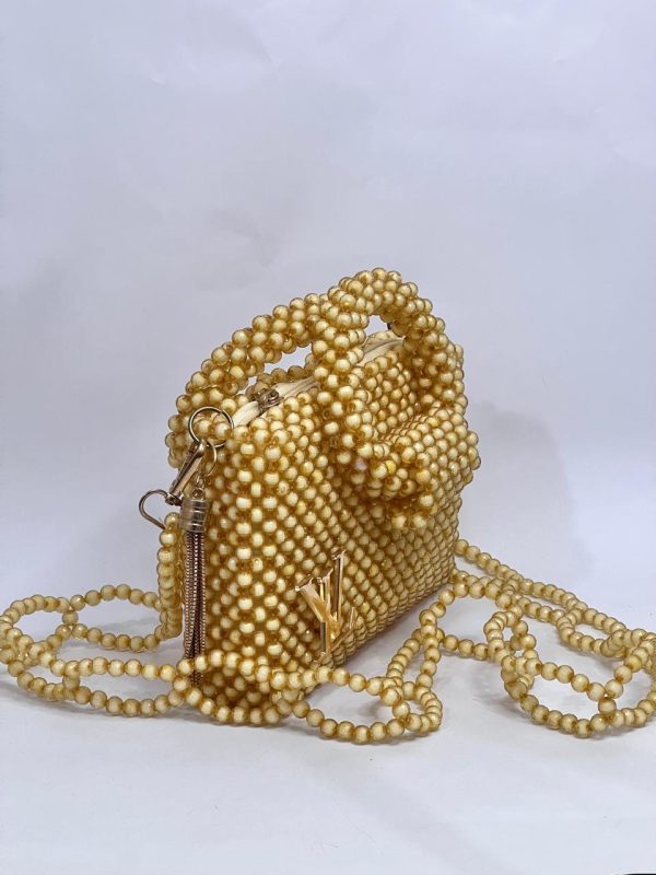 Ladies Yellow Acrylic Beaded Handbag - Image 4