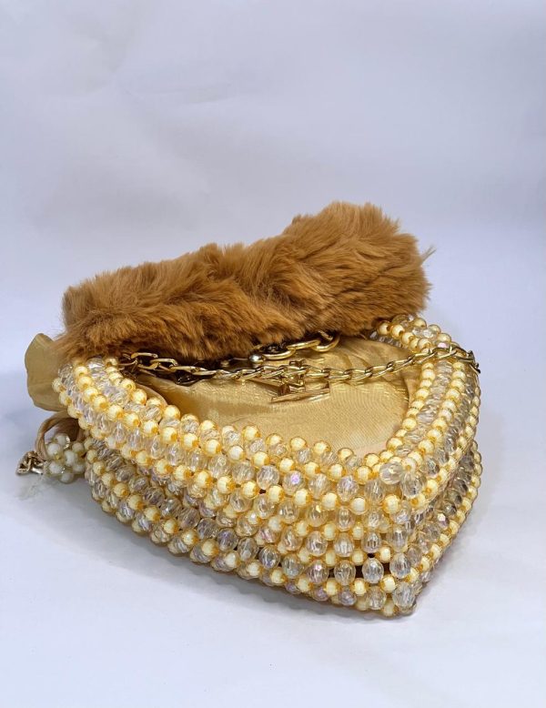 LV Pearls Crossbody Heart Bag – Golden - Image 4