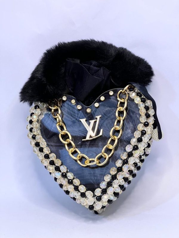 LV Pearls Crossbody Heart Bag – Black