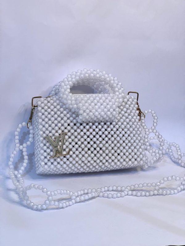 Ladies White Acrylic Beaded Handbag