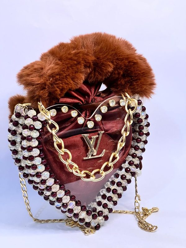 LV Pearls Crossbody Heart Bag - Maroon