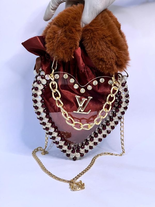 LV Pearls Crossbody Heart Bag - Maroon - Image 4