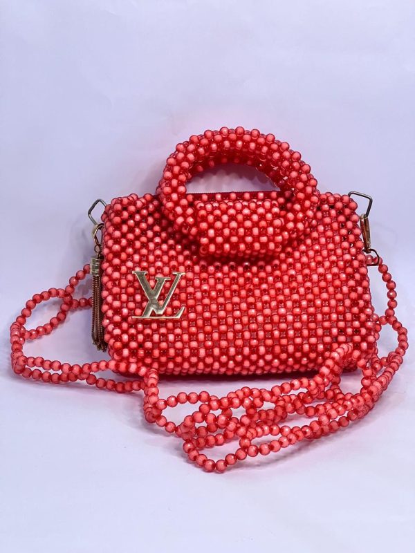 Ladies Red Acrylic Beaded Handbag