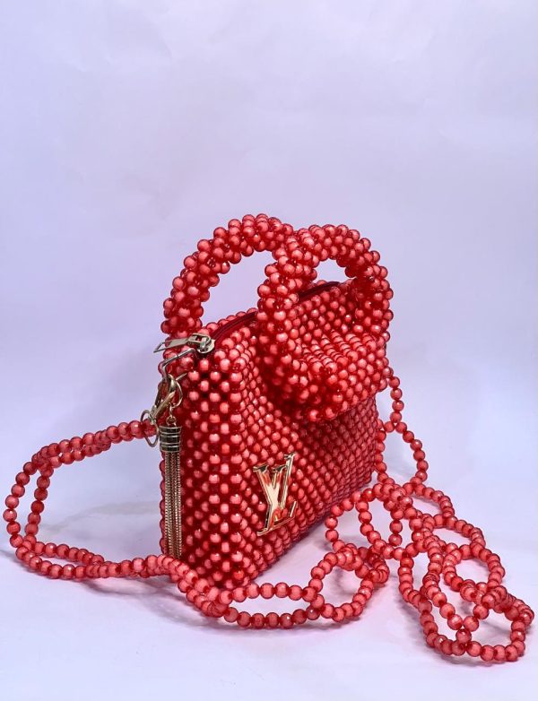 Ladies Red Acrylic Beaded Handbag - Image 2