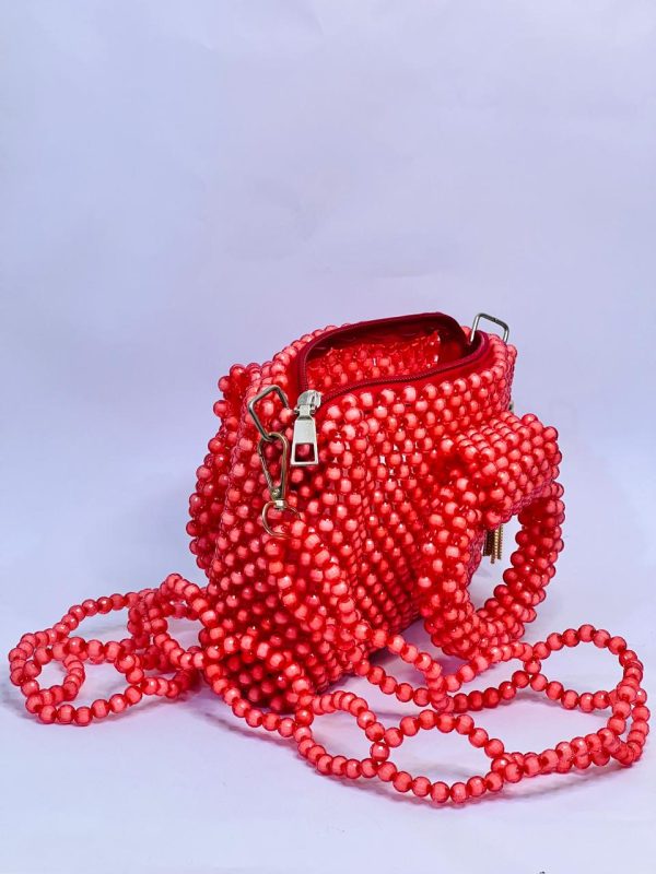 Ladies Red Acrylic Beaded Handbag - Image 3