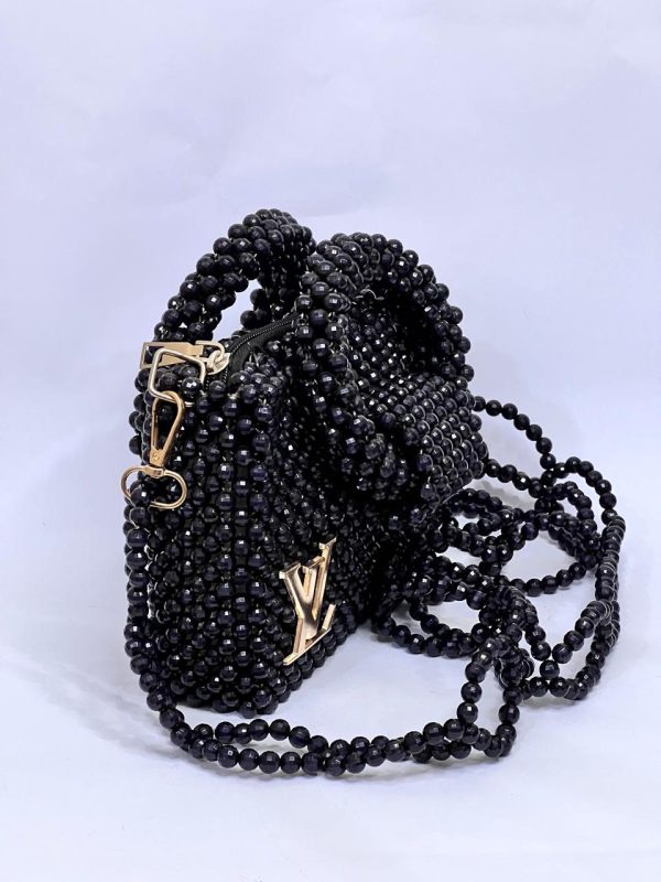 Ladies Black Acrylic Beaded Handbag - Image 2