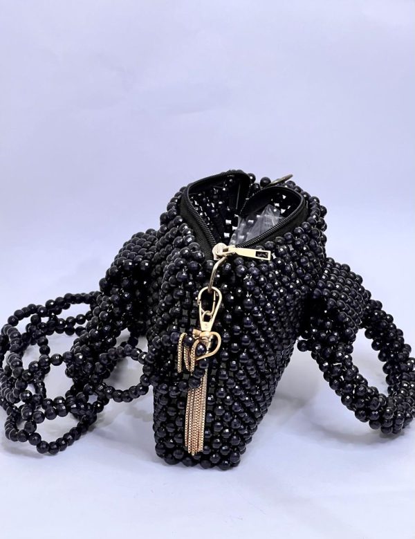 Ladies Black Acrylic Beaded Handbag - Image 3