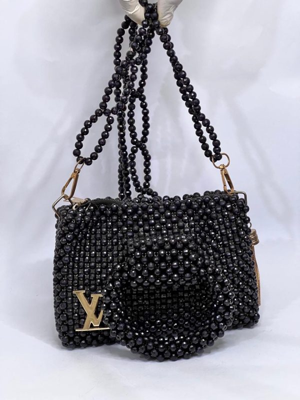 Ladies Black Acrylic Beaded Handbag - Image 4