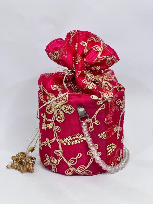 Embroidery Pink Potli Purse Partywear - Image 2