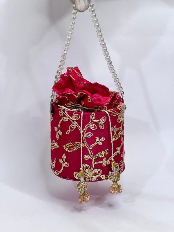 Embroidery Pink Potli Purse Partywear - Image 3