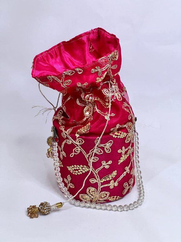 Embroidery Pink Potli Purse Partywear - Image 4