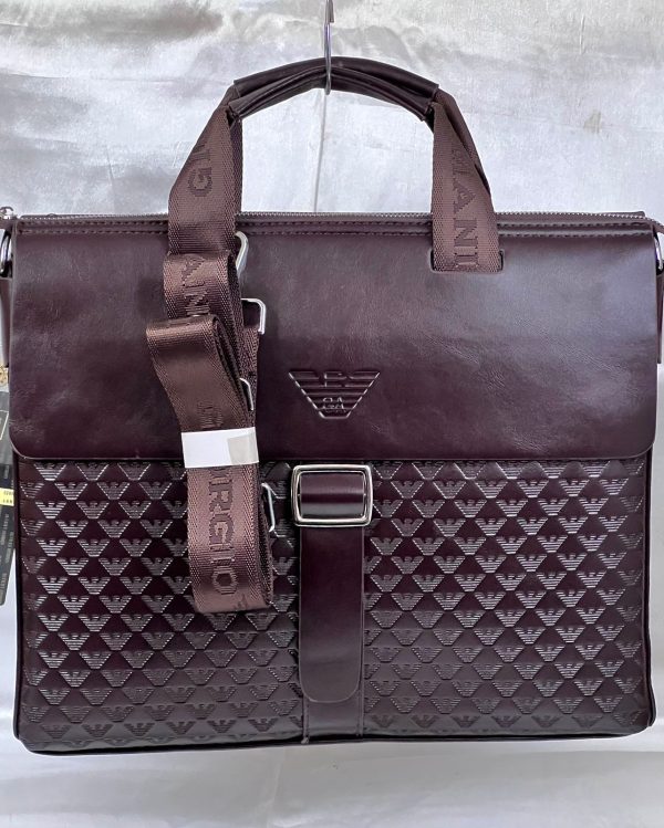 Armani Laptop Leather Bag - Dark Brown