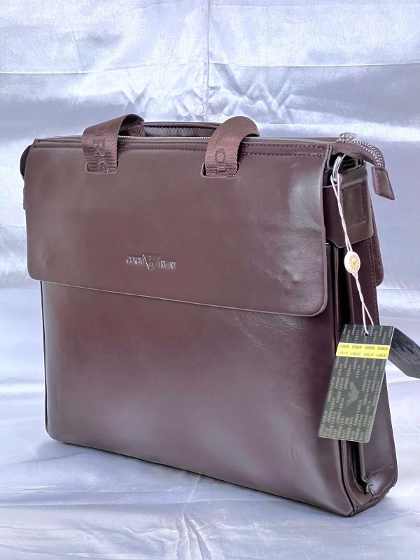 Armani Laptop Leather Bag - Dark Brown - Image 5