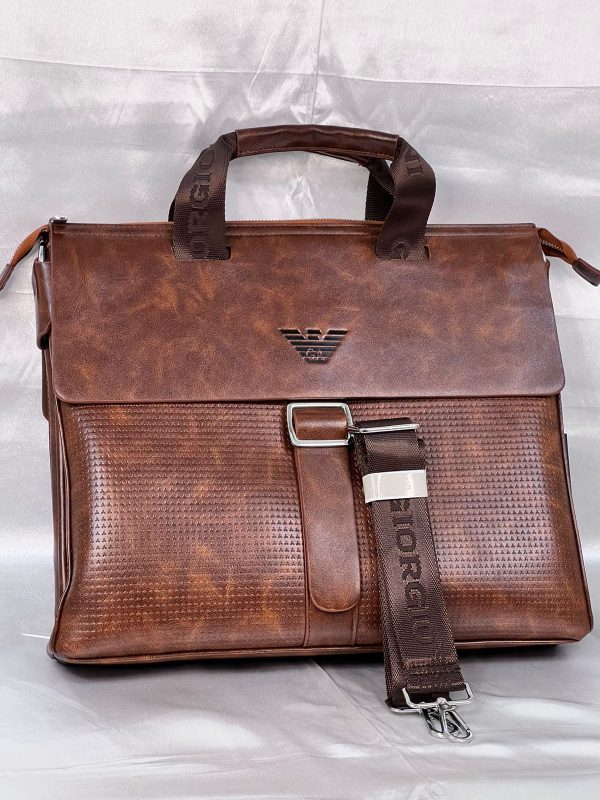 Armani Laptop Leather Bag – Brown - Image 3