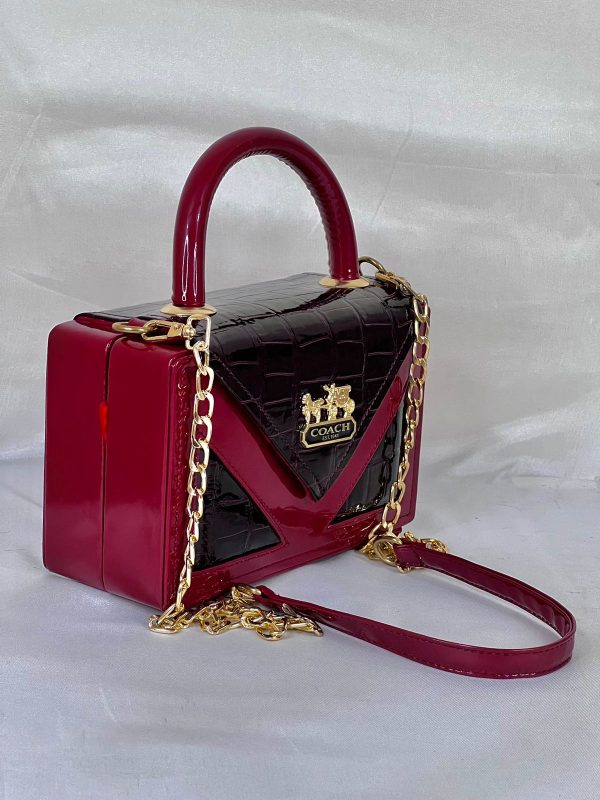 Coach Maroon Patent Leather Hand Bag - Image 4