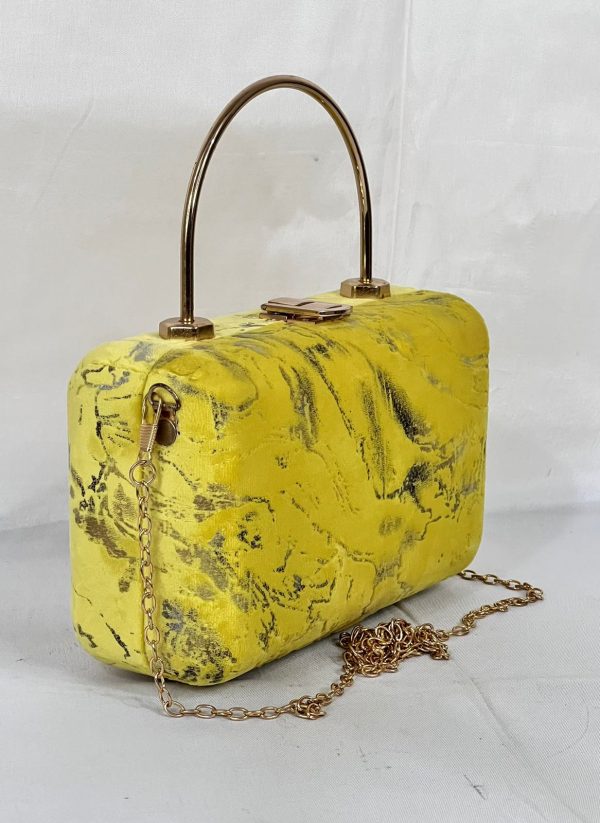 Yellow Marbled Evening Clutch with Gold Chain - Image 5